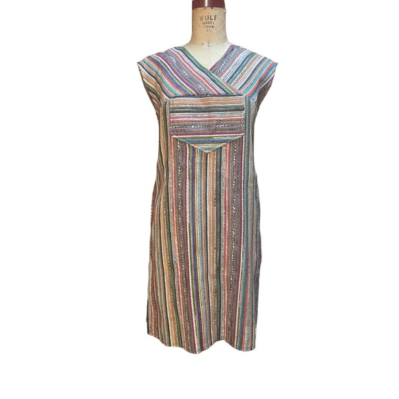 Country Set Womens Seersucker Dress Multicolor Cap Sleeve Striped V-Neck Size 10 - Picture 1 of 8